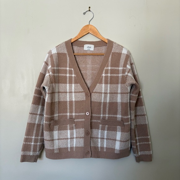 Wilfred Sweaters - Wilfred Aritzia Bethany Plaid Cardigan - Tan and White - Women’s Small